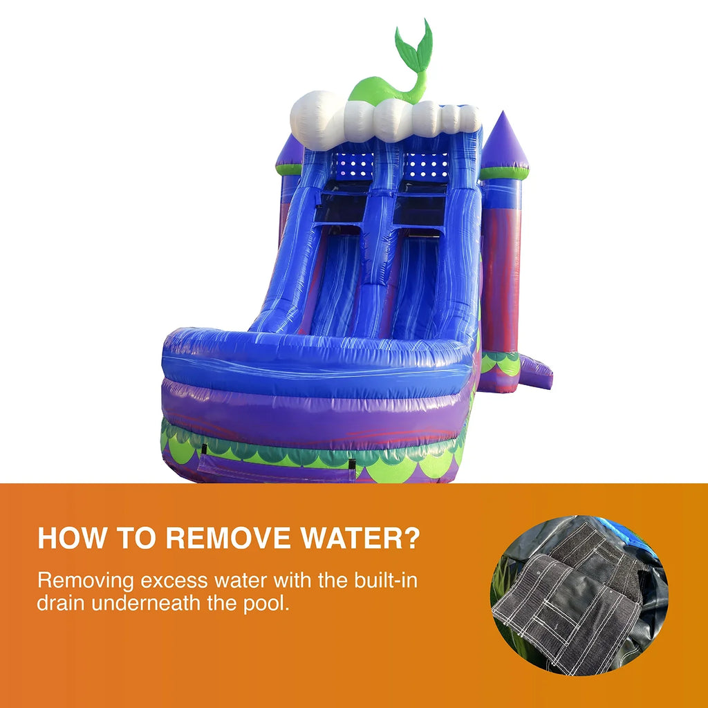 JumpOrange Outdoor Mermaid Titan Commercial Grade Blow-up Slide and Bounce House Dual Lane with Pool for Kids and Adults with Blower