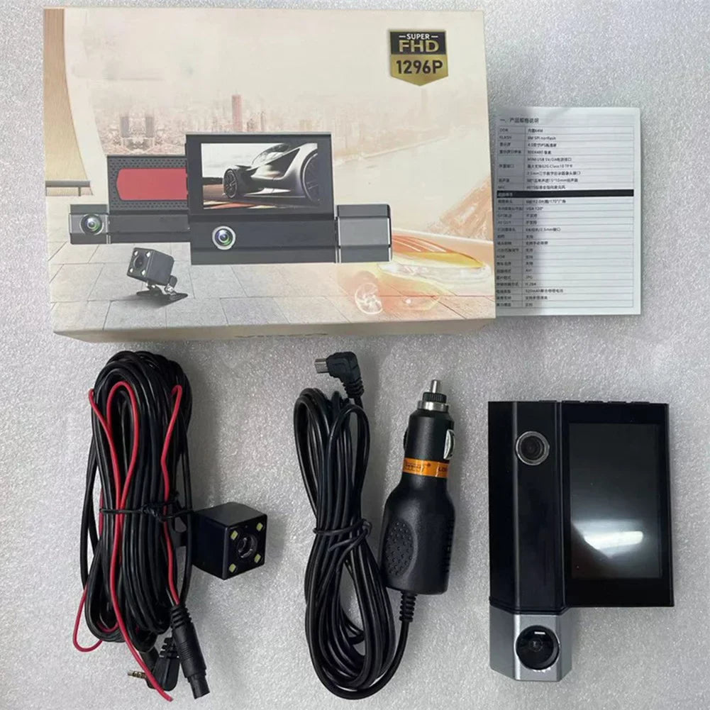 Car DVR Dash Cam Front And Inside And Rear Camera Video Recorder Dual Lens