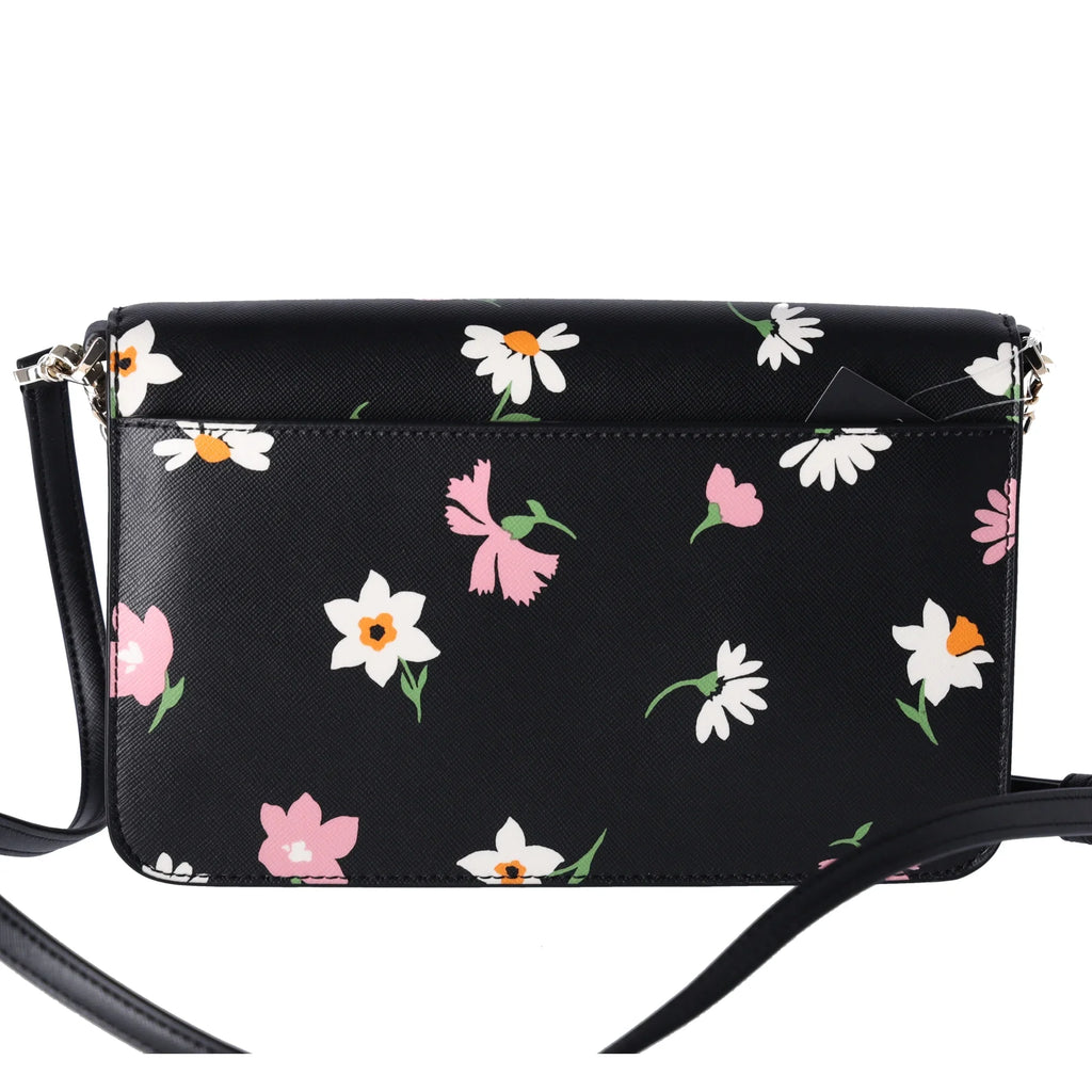 Kate Spade Madison Black Floral Waltz Flap Convertible Crossbody KF441