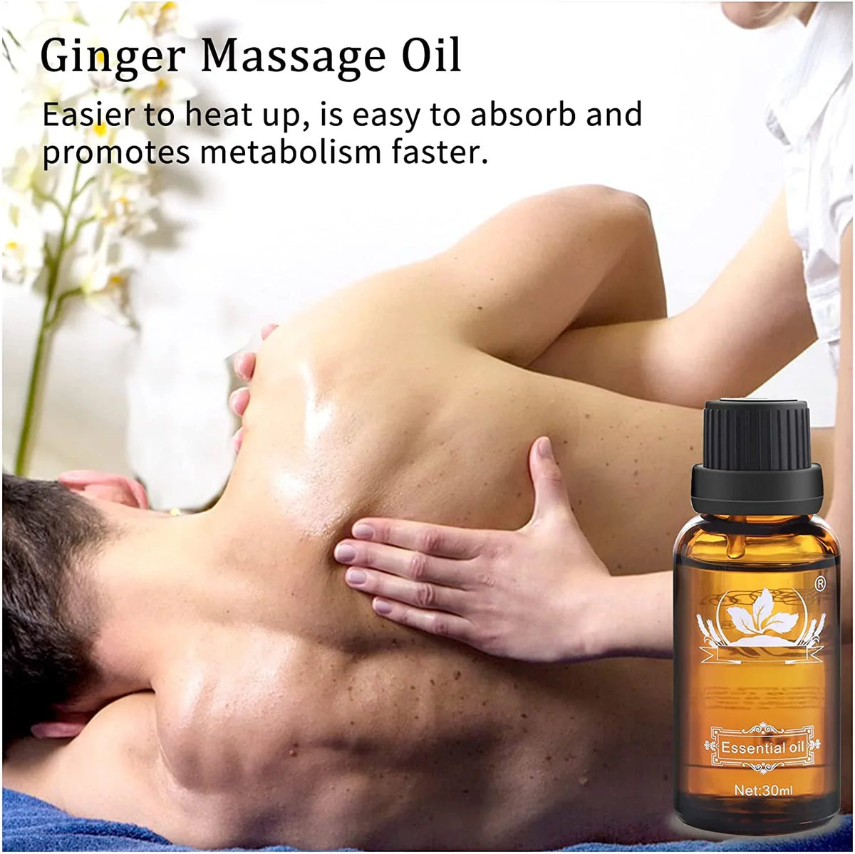 Cosprof Ginger Massage Oil, 5 Pcs Belly Drainage Ginger Oil, 100% Pure Natural Ginger Oil Lymphatic Drainage Massage, SPA Massage Grapeseed Oil for Skin, Perfect Valentine's Day Gift Set