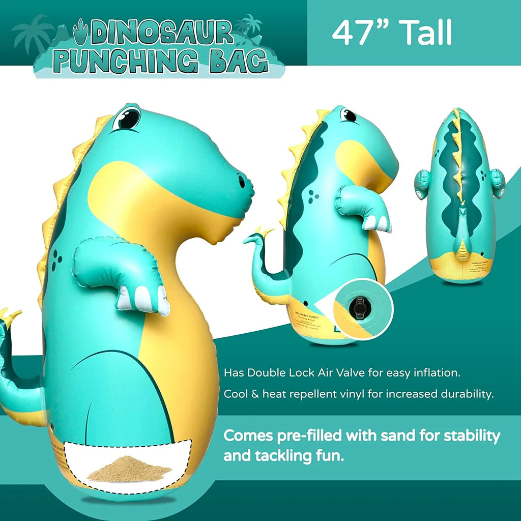 Blow-up Dudes) Green Stegosaurus Dinosaur 47 inches -Kids Punching Bag |Filled with Sand