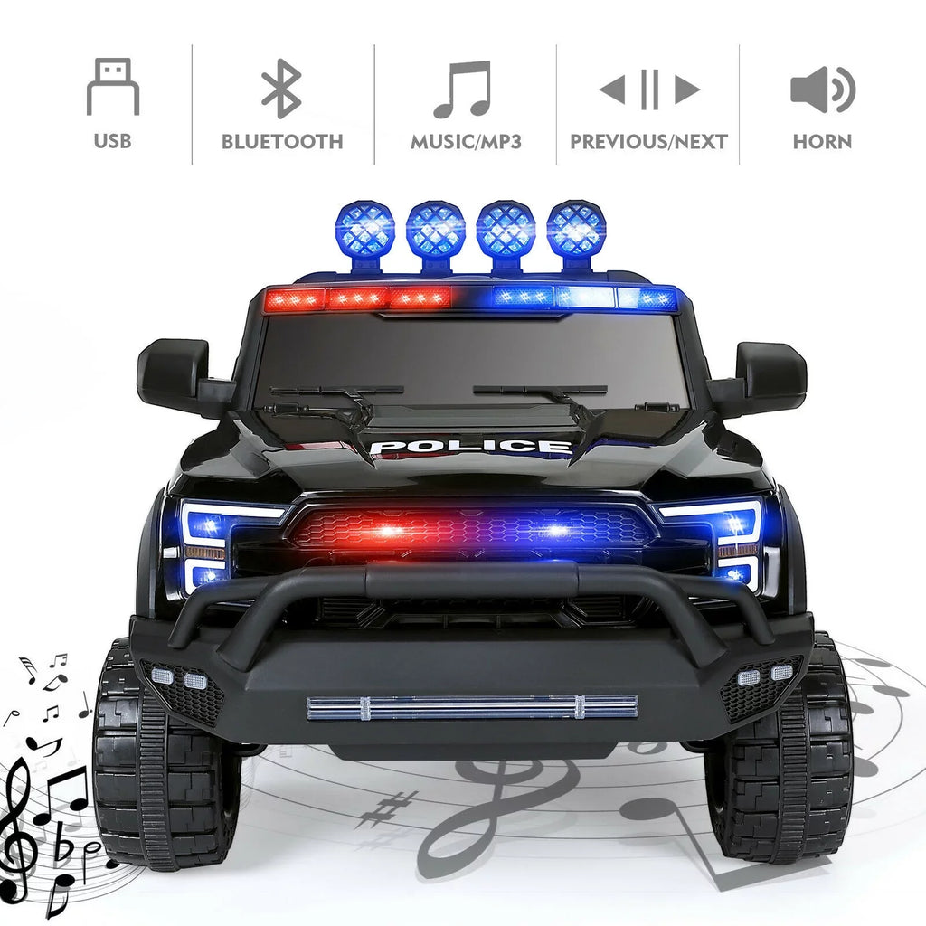 JOYLDIAS 6 Wheels 12V Kids Ride on Police Car Toy with Remote Control (Black)