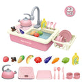 Richgv Pretend Play Kitchen Sink Toys with Running Water, 23PCS Electric Water Sink Toy with Play Induction Cooker Play Cutting Food, Kids Kitchen Role Play Toys for Boys Girls