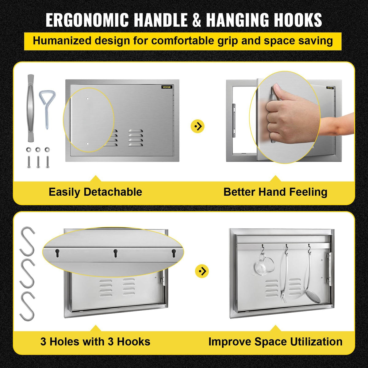 BBQ Access Door 24x17 Inch: Stainless Steel Single Horizontal Island Door with Vents