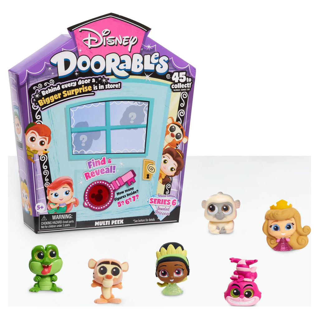 Disney Doorables Multi Peek Series 6 Jeweled Disney Princess Characters, Includes 5, 6, or 7 Collectible Mini Figures, Styles May Vary, Officially Licensed Kids Toys for Ages 5 Up, Gifts and Presents