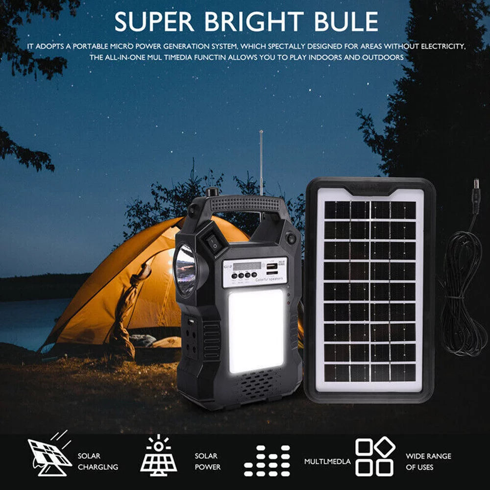 DFITO Portable Solar Powered Station, Rechargeable Solar Generator, Dual Way To Charge, Solar Panel Power Bank with 3 LED Bulbs Flashlight for Hiking Camping Emergency