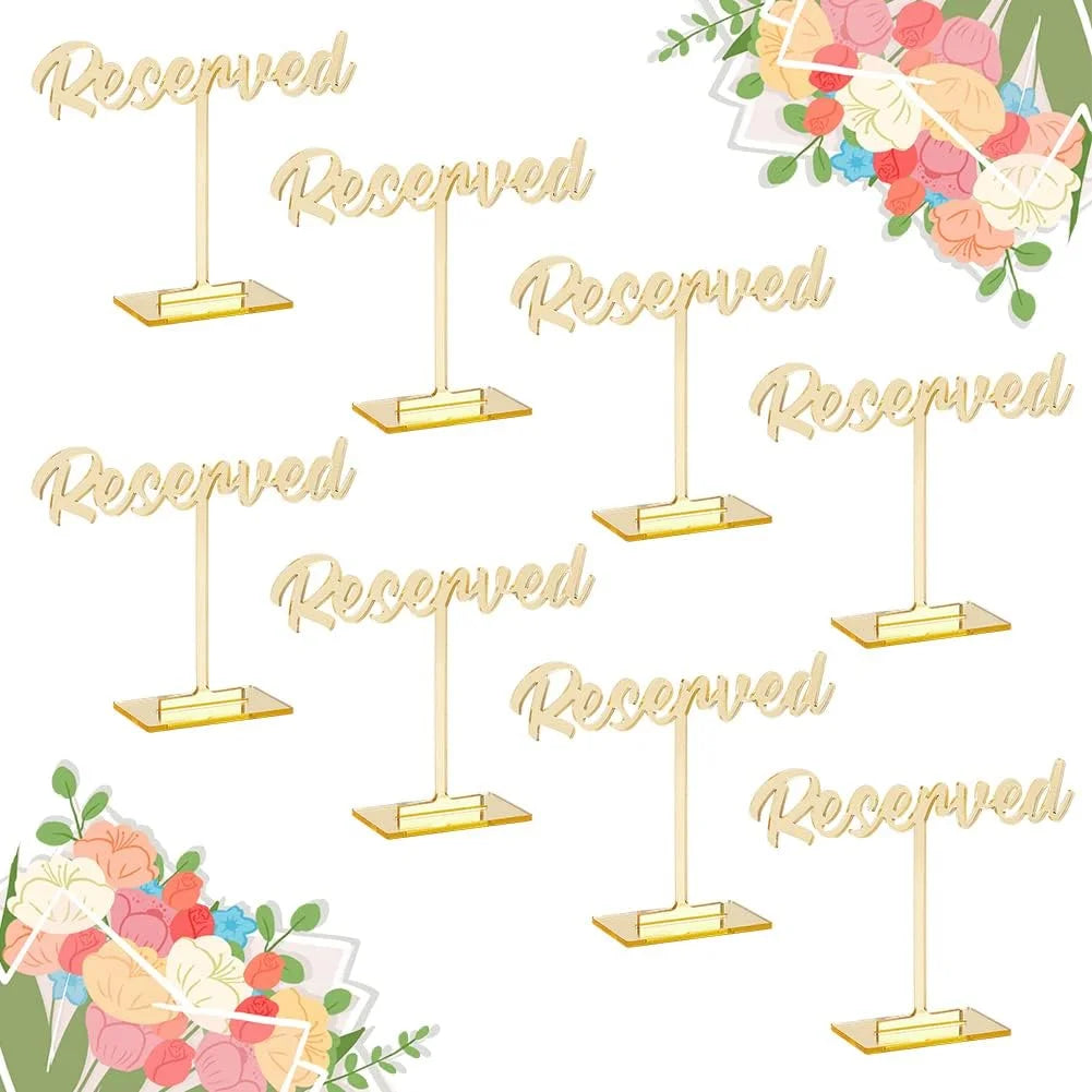 8 Packs Acrylic Reserved Table Sign Golden Wedding Reserved Seating Signs Mirrored Wedding Reception Sign Guest Reservation Standing Table Signs for Restaurant Wedding Party Events Decor