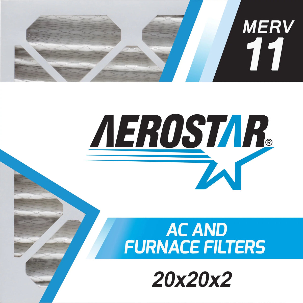 Aerostar 20x20x2 MERV 11, Pleated Air Filter, 20x20x2, Box of 4, Made in the USA