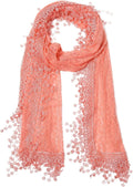 Cindy and Wendy Lightweight Soft Leaf Lace Fringes Scarf shawl for Women Peach Pink