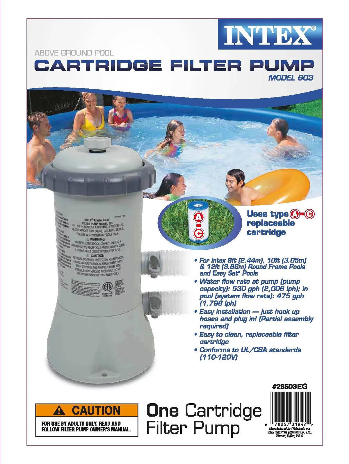 Intex 530 GPH Easy Set Swimming Pool Filter Pump w/ GFCI 603 | 28603EG