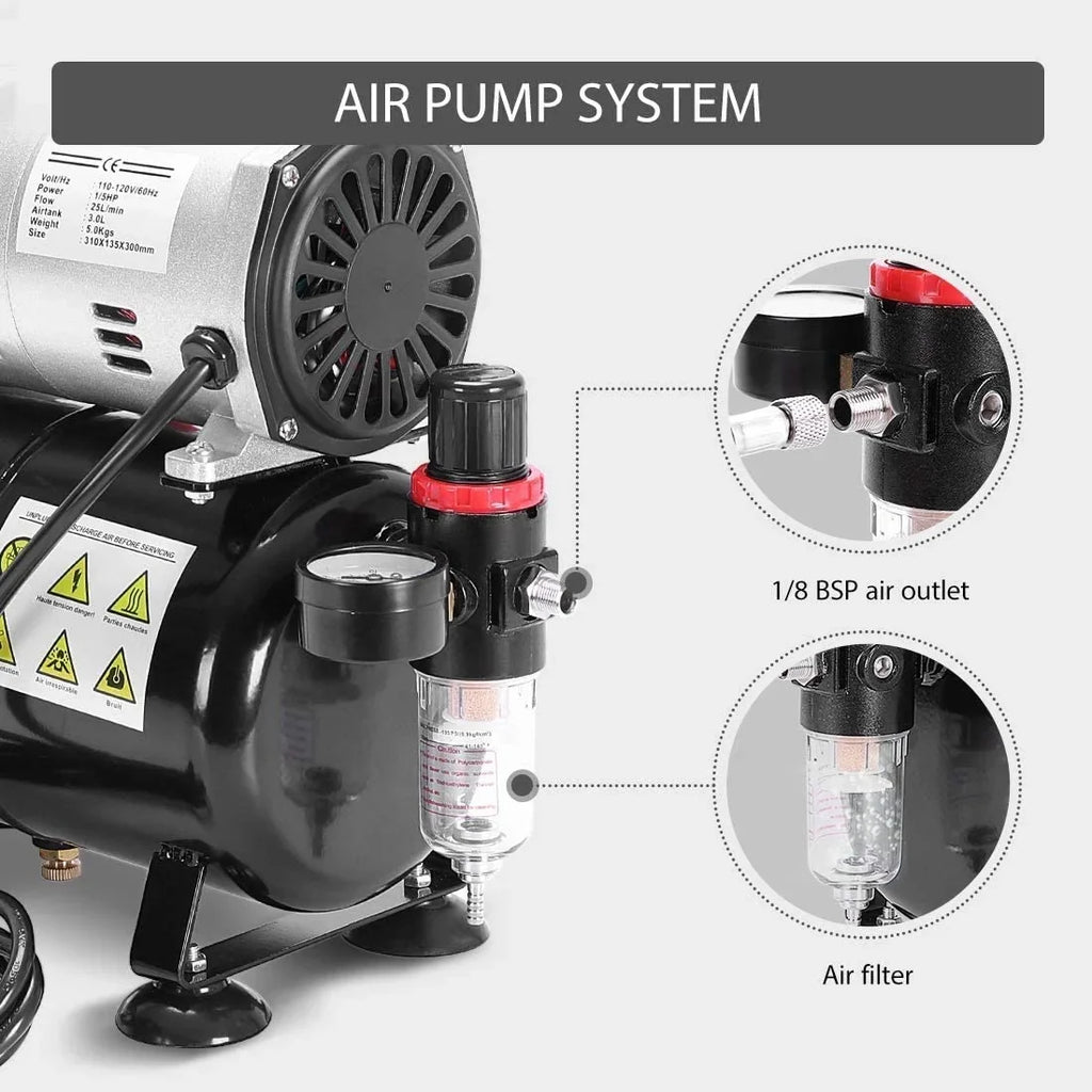 VIVOHOME 110-120V Professional Airbrushing Finish System with 1/5 HP Air Compressor and 1 Airbrush Kit for Tattoo Makeup Shoes Cake Decoration