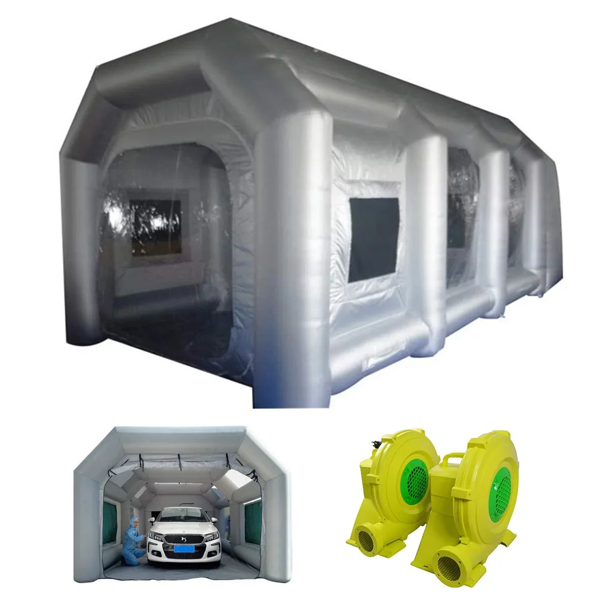 INTBUYING Blow-up Spray Finish Room Car Finish Portable Cabin with 2 Blowers Tent External 19.6*9.8*8.2ft