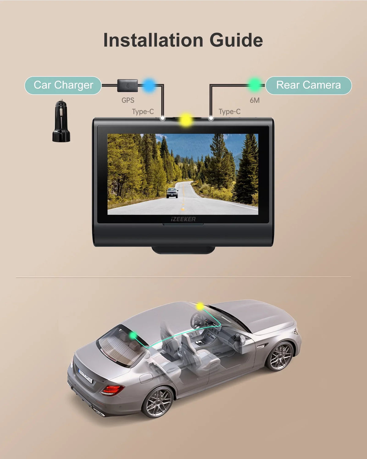 iZEEKER 4K Dash Cam Front and Rear Wi-Fi GPS, 4K+1080P Dual Dashcam, 3'' IPS Touchscreen, WDR, Night Vision, Parking Mode, G-Sensor, Black