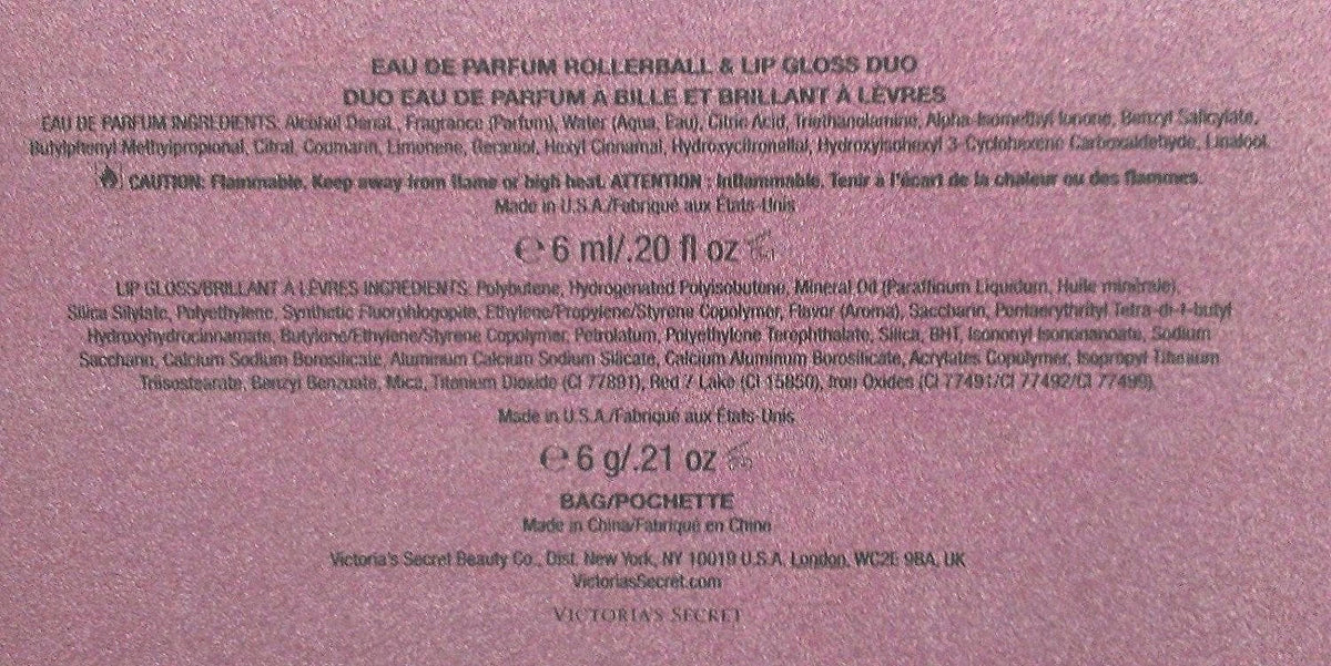 Victoria's Secret Heavenly Rollerball Lip Gloss Duo Eau De Parfum & Glitter Bag Party Set Gold Sparkle Bag Perfume