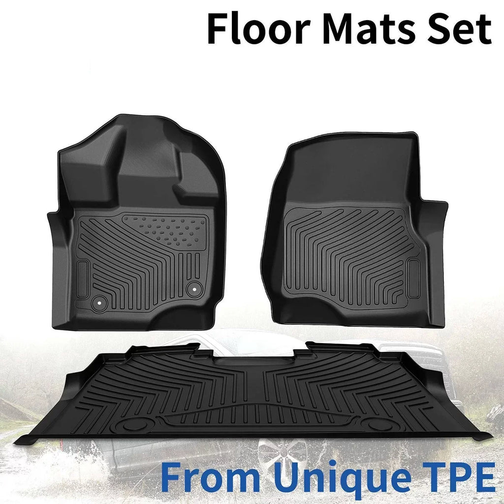 Ledkingdomus All-Weather TPE Rubber Front and Rear 3-Piece for 2015-2023 2024 Ford F150 Super Crew Cab Floor Mats Set