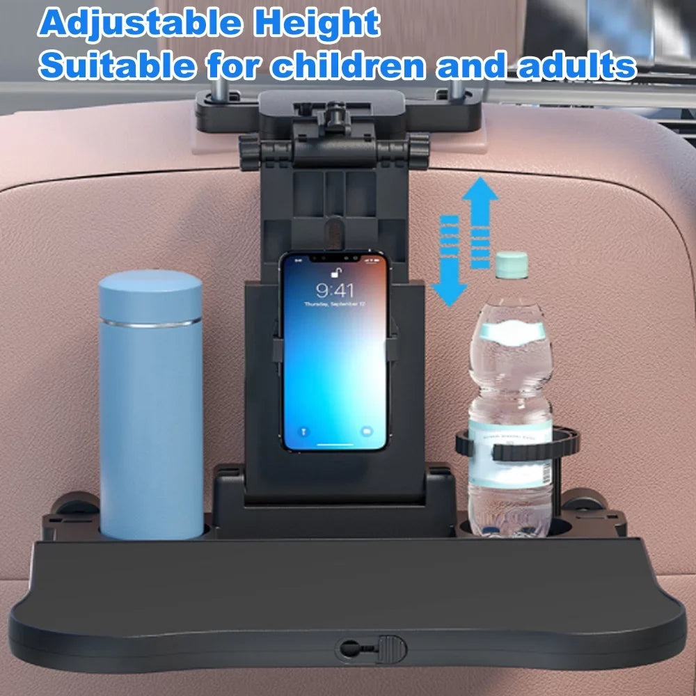 Multifunctional Car Back Seat Table: Adjustable Travel Tray with Phone Holder - Foldable, Ideal for Working, Writing, Eating - Convenient Black Design