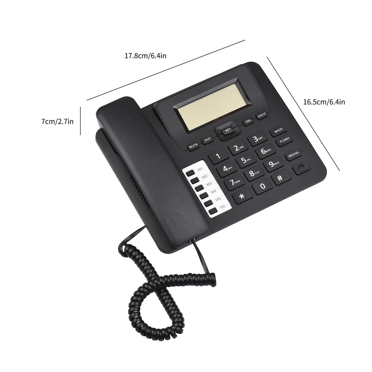 Black Corded Phone Desk Landline Phone Telephone DTMF/FSK Dual System Support Hands-Free/Redial/Flash/Speed Dial/Ring Control Built-in IC Chip Sound Real-time Date for Elderly Seniors Home
