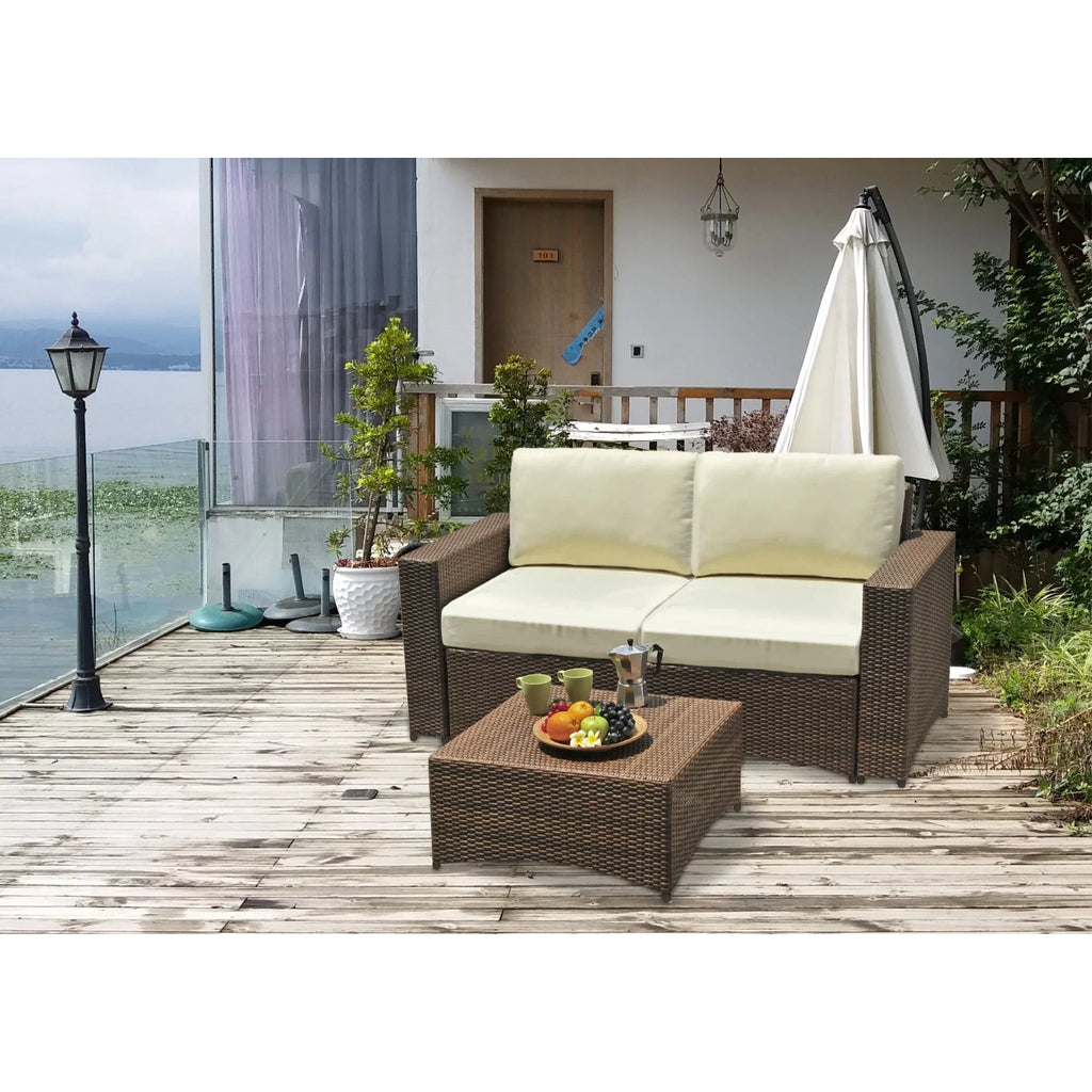 W Unlimited Studio Shine 3 Piece Modular Patio Loveseat Set in Dark Brown