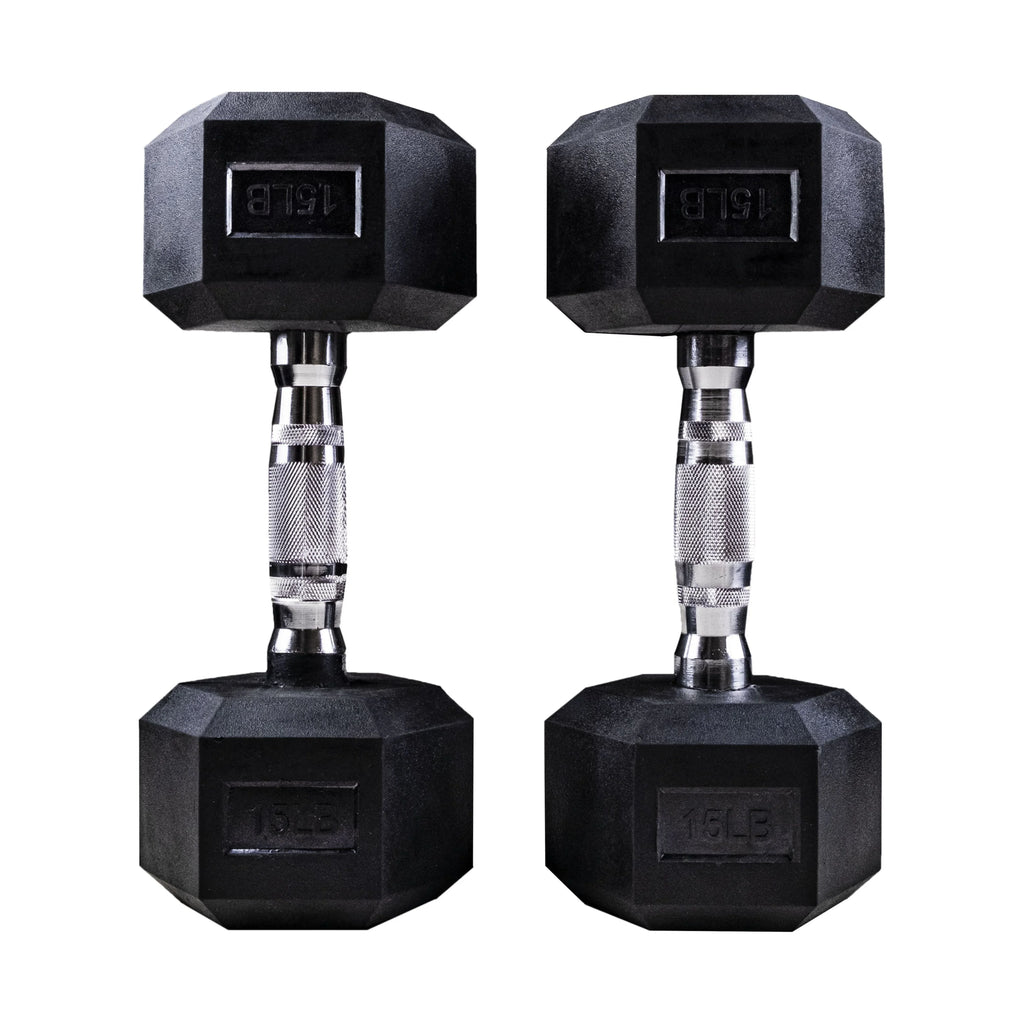 Clean Nut - Hex Rubber Dumbbells with Metal Handles - 15LB Pair