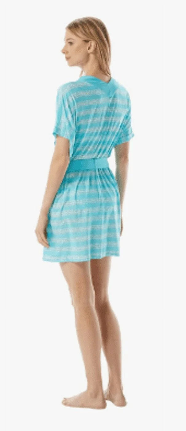 Michael Kors TURQUOSIE V-Neck Belted Tunic Cover-up, US Medium/Large