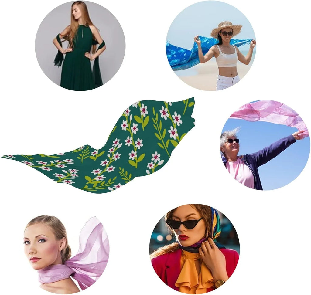 Hyjoy Beautiful Flowers Decoration Long Silk Neck Scarf Lightweight Shawl Wrap Scarves for Women Girls