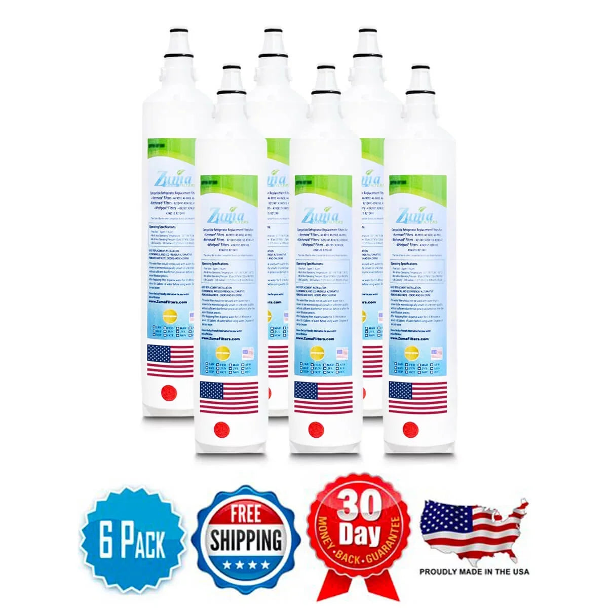 ZUMA Brand , Water Filters , Model # ZWFZ1-RF750 , Compatible with Subzero® BI48SIDO - 6 Pack - Made in U.S.A.