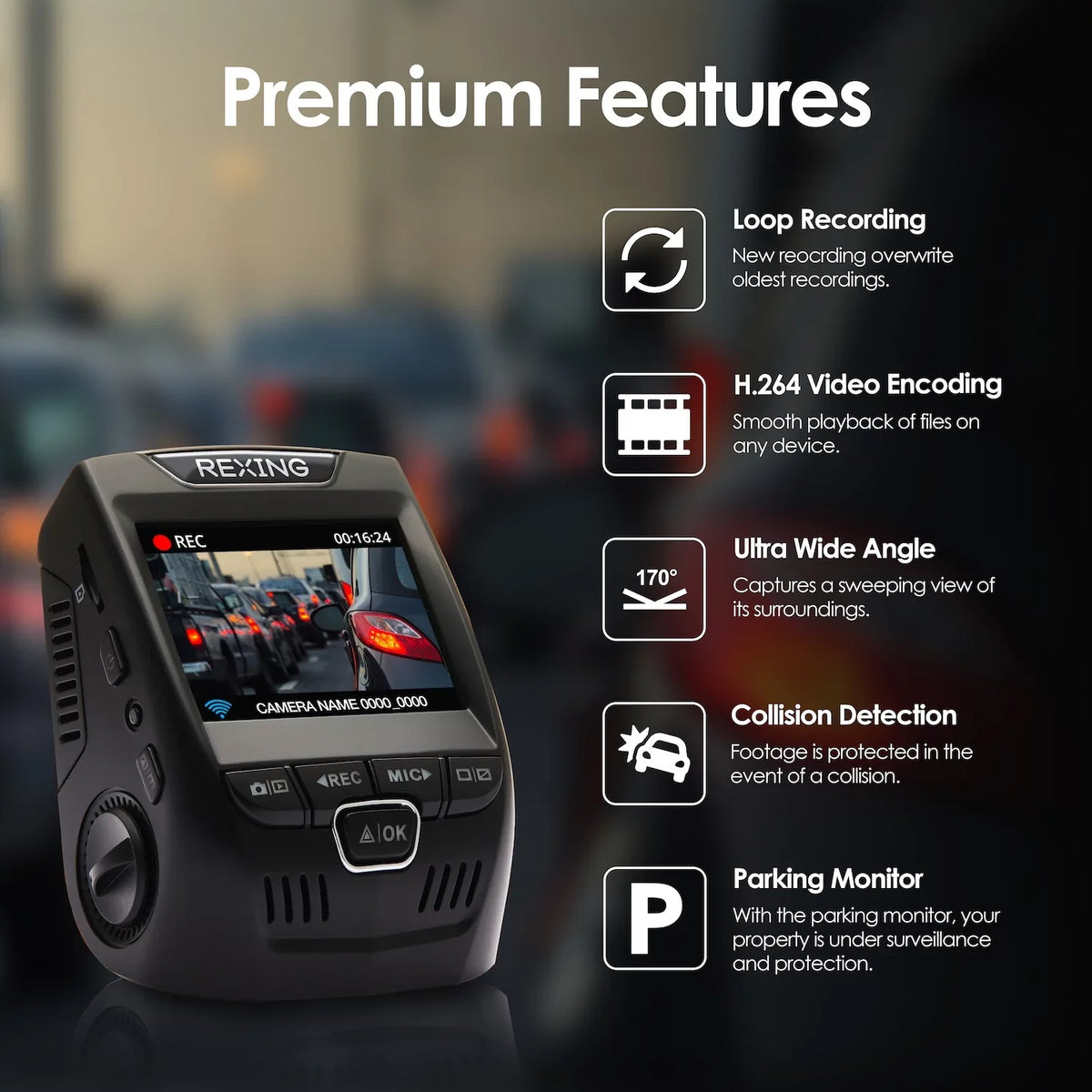 Rexing V1 Basic 1080p Single Channel Dash Cam