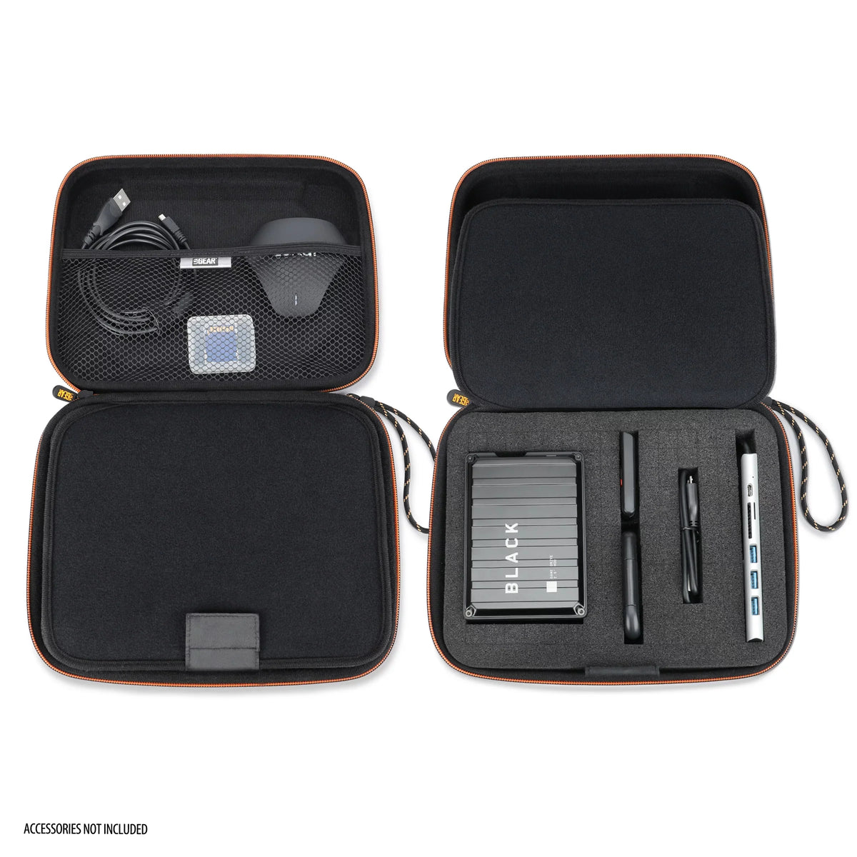 USA GEAR External Hard Drive Case, EVA Foam Hard Shell, Customizable Foam Interior - Black