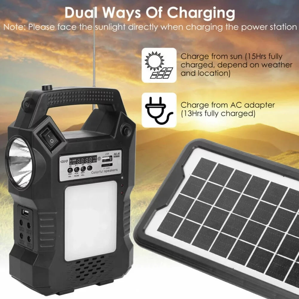 DFITO Portable Solar Powered Station, Rechargeable Solar Generator, Dual Way To Charge, Solar Panel Power Bank with 3 LED Bulbs Flashlight for Hiking Camping Emergency