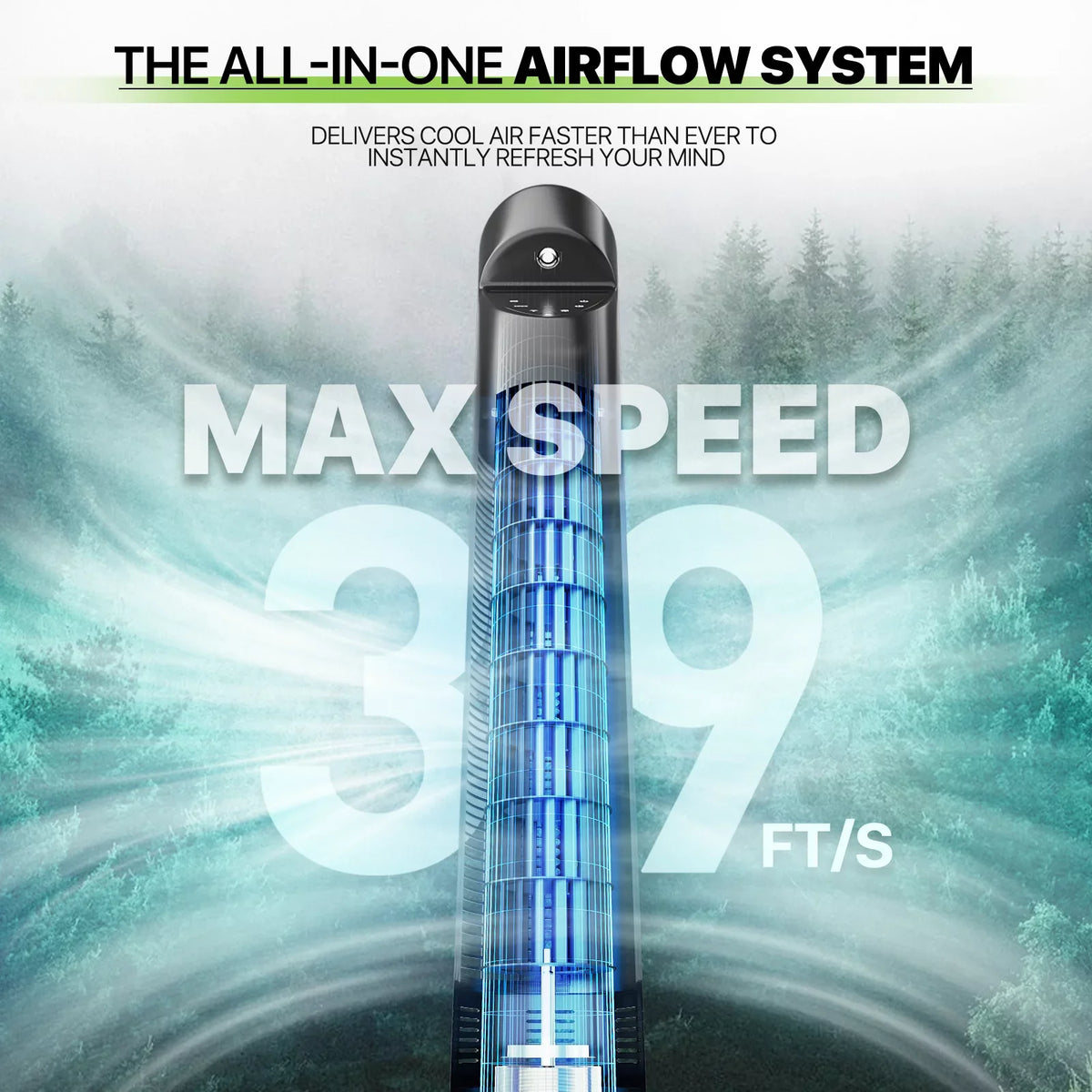 3-Speeds Tower Fan w/Remote & LED 47"Oscillating Bladeless Low Noise Fan USA