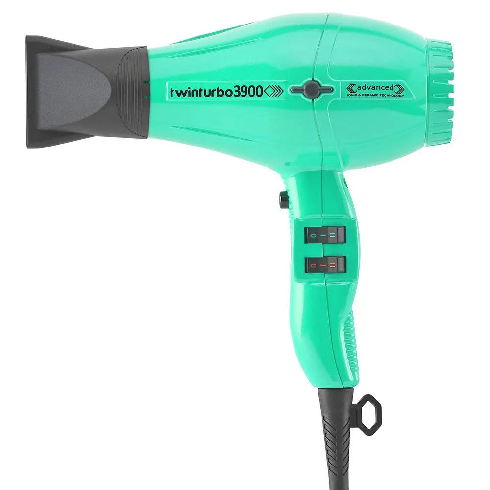Turbo Power TwinTurbo 3900 Advanced Light Blue Emerald Ionic & Ceramic Technology Eco Friendly Hair Dryer and M Hair Designs Hot Blow Attachment Black (Bundle - 2 Items)
