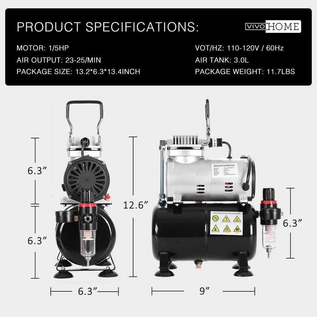 VIVOHOME 110-120V Professional Airbrushing Finish System with 1/5 HP Air Compressor and 1 Airbrush Kit for Tattoo Makeup Shoes Cake Decoration