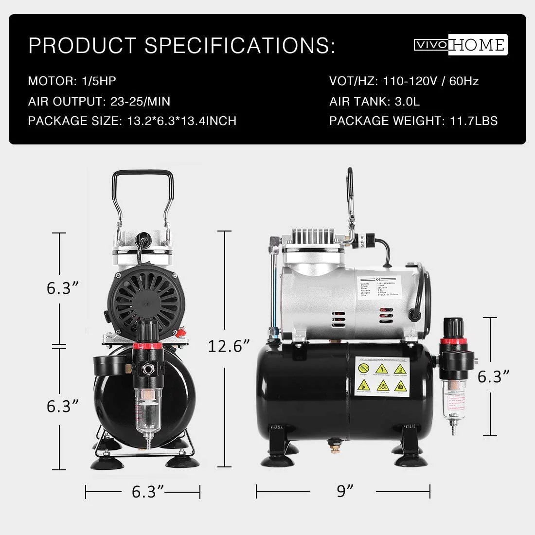 VIVOHOME 110-120V Professional Airbrushing Finish System with 1/5 HP Air Compressor and 1 Airbrush Kit for Tattoo Makeup Shoes Cake Decoration