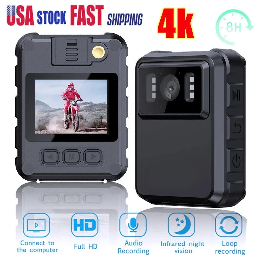 JLLOM Night Vision Camcorder - Mini Police Body Camera with 1080P Audio Video DVR and HD 2k Recording
