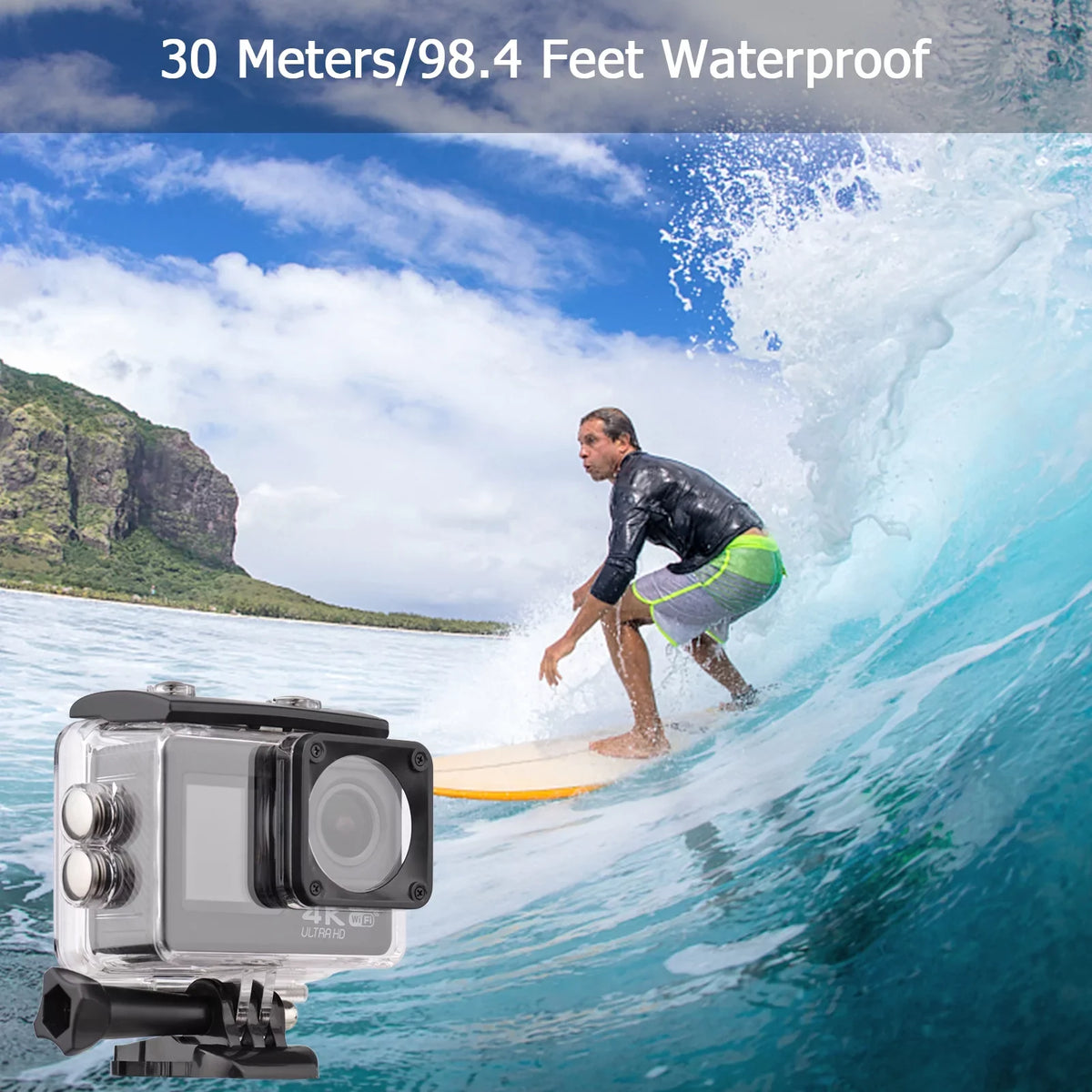 Radirus 4K60FPS Ultra High Definition WiFi Action Camera, Dual Screen, 170° Wide Angle, 30 Meters Waterproof, Sports Camera with Mounting Accessories Kit, Black