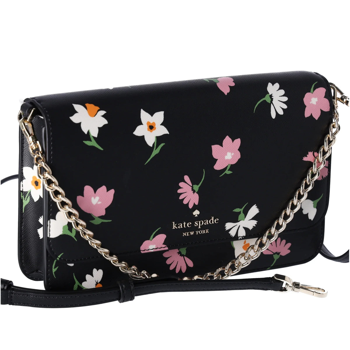 Kate Spade Madison Black Floral Waltz Flap Convertible Crossbody KF441