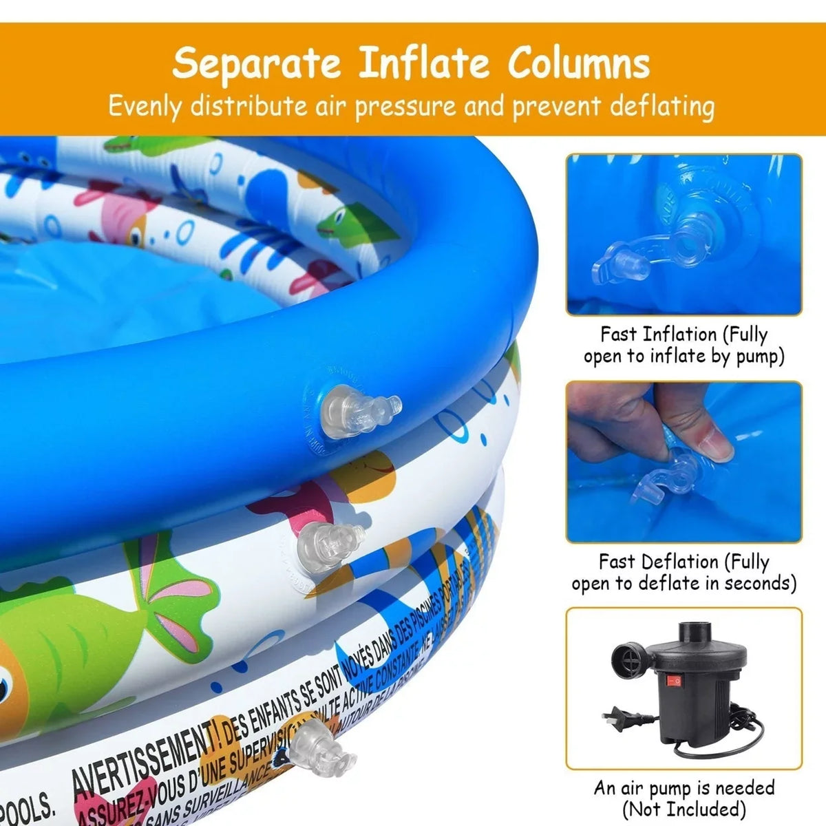 48x10In Air-filled Swimming Pool Blow Up Family Pool For 2 Kids Foldable Swim Ball Pool Center