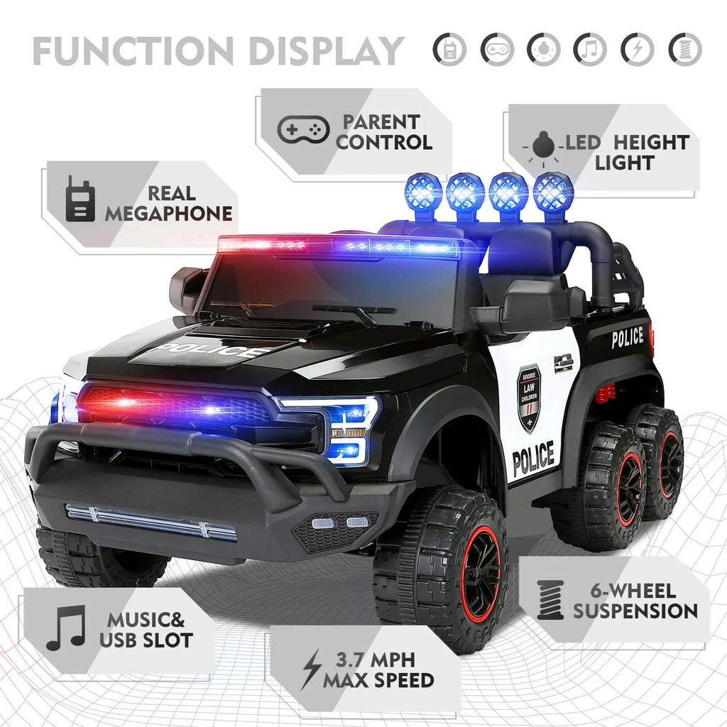 JOYLDIAS 6 Wheels 12V Kids Ride on Police Car Toy with Remote Control (Black)