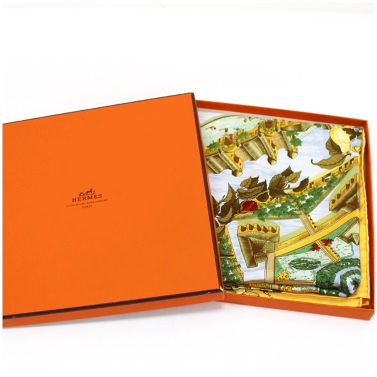 Pre-Owned Hermes Silk Scarf Carre 90 "Au pays de Cocagne" In Paradise Yellow HERMES | For Ladies (Good)