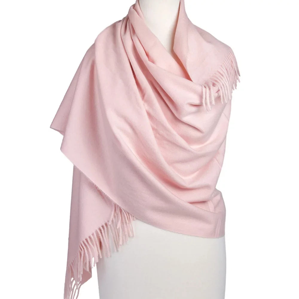 Dreamy Scarf with Tassels 27.6x74.8-inch Virgin Wool Soft Pink Warm Scarf for Women