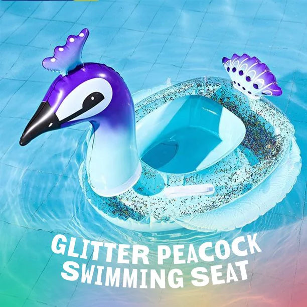 Melia Swim Party Toys Inflated Glitter Pool Float Peacock Designed with Fast Valves Lounge Raft Decorative Water Game Summer Beach Party for Kids | 48 Inch