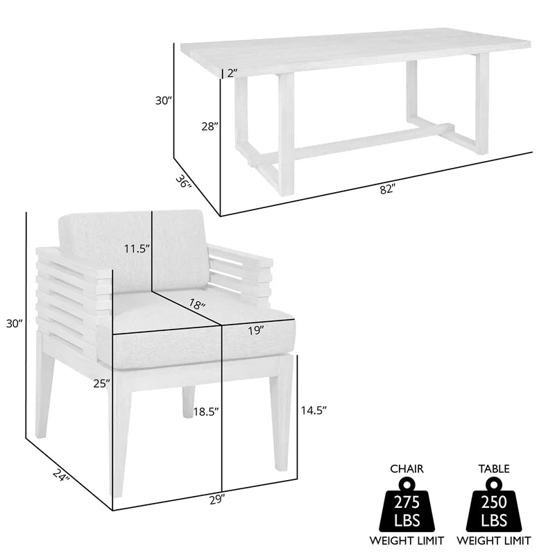 Glendora Island Outdoor 5 Piece Live Edge Dining Set in Eucalyptus and Rope
