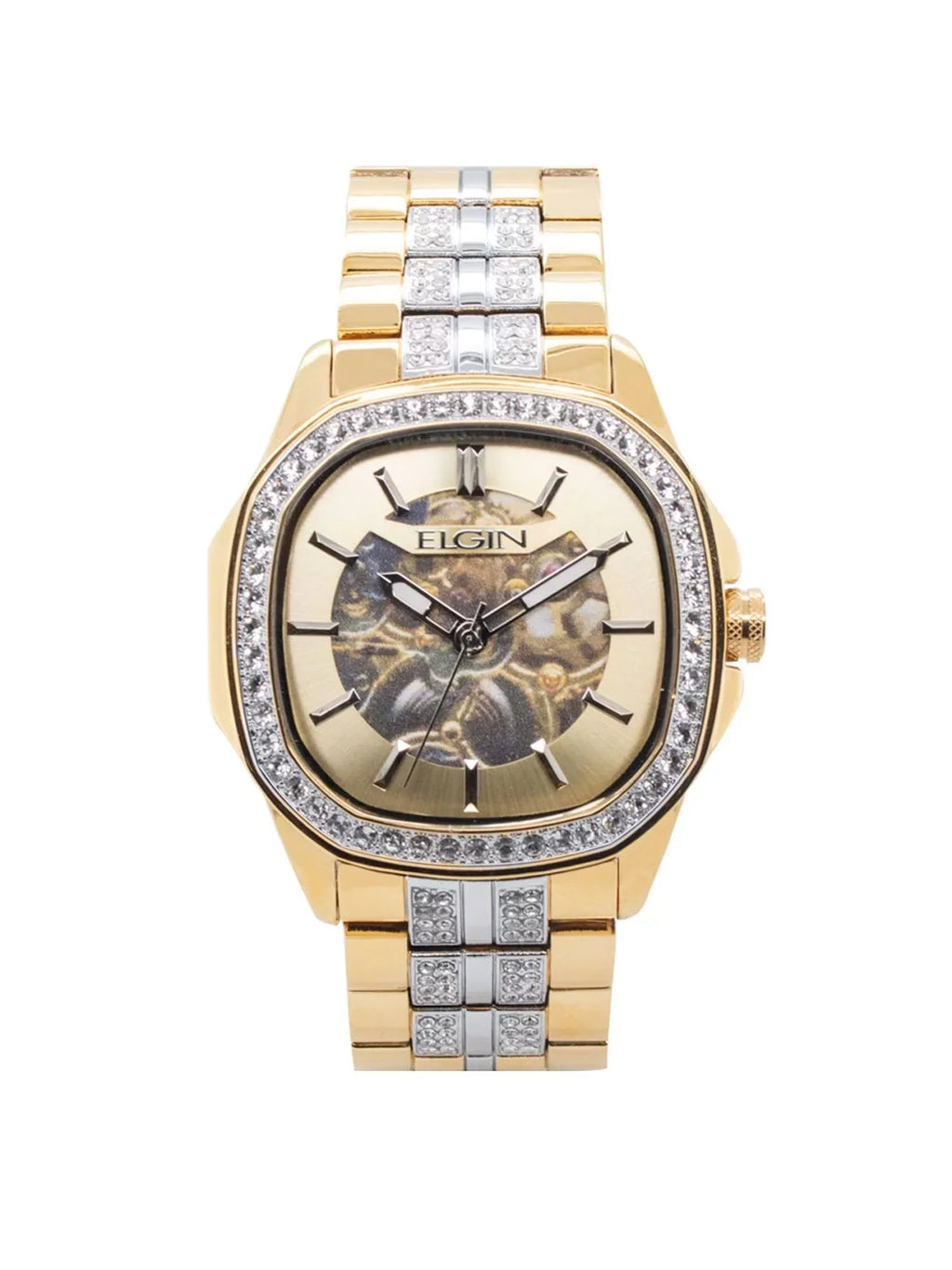 Elgin Adult Male Watch with Allow Case and Brass Bezel in Gold with Czech Stones (FG180018)