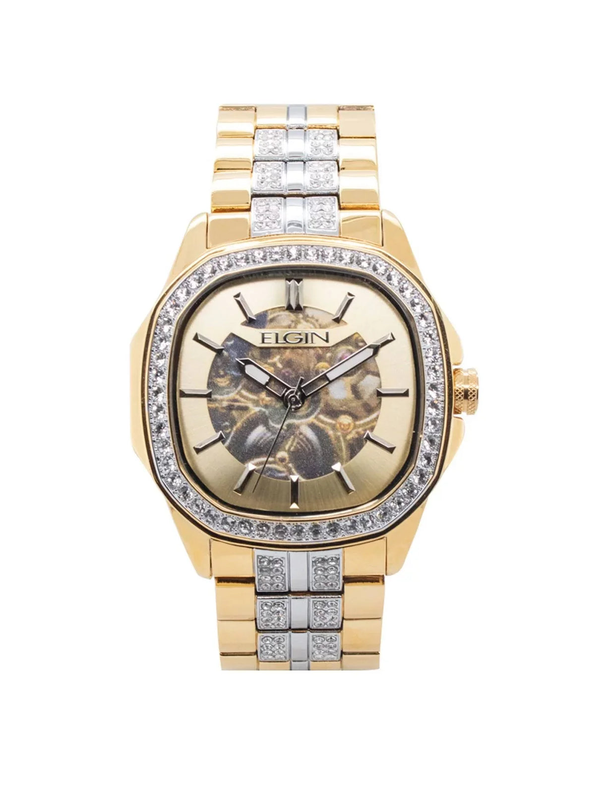 Elgin Adult Male Watch with Allow Case and Brass Bezel in Gold with Czech Stones (FG180018)