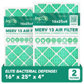 16x25x4 Air Filter (2-PACK) | MERV 13 | MOAJ Elite Bacterial & Viral Defense | BASED IN USA | Pleated Replacement Air Filters for AC & Furnace Applications | Actual Dimensions: 15.88" x 24.88" x 4.31"