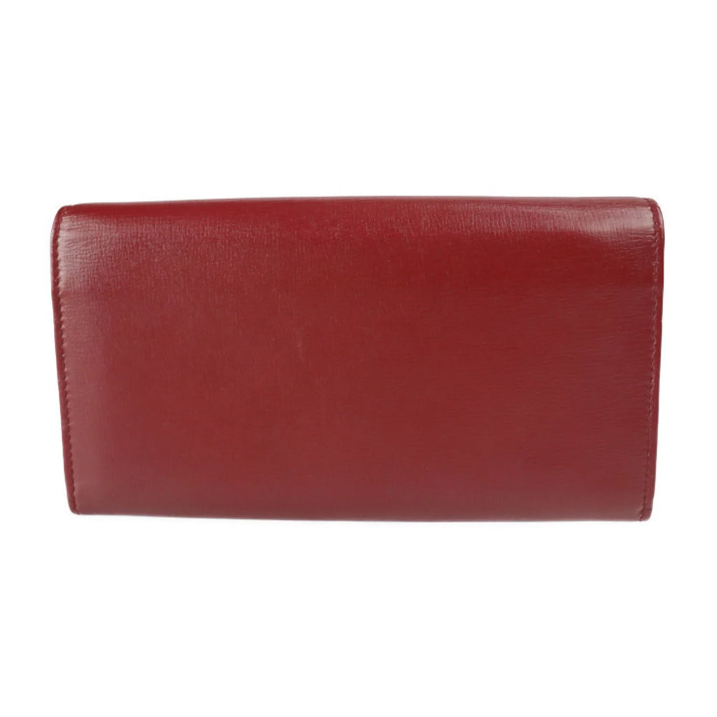 Pre-Owned GUCCI Gucci Interlocking G Marina Bifold Wallet 598531 Leather Red Bordeaux Gold Hardware Long (Good)