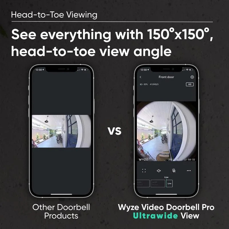 Wyze Video Doorbell Pro — Battery, Wireless Doorbell Camera w/ QHD Video, Adhesive Sticks to Walls, 1:1 Aspect Ratio, 2-Way Audio, Color Night Vision, Works w/ Alexa and Google Assistant