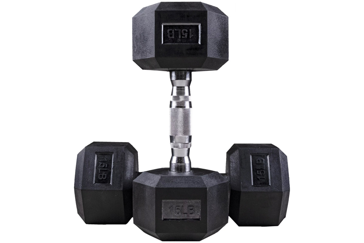 Clean Nut - Hex Rubber Dumbbells with Metal Handles - 15LB Pair