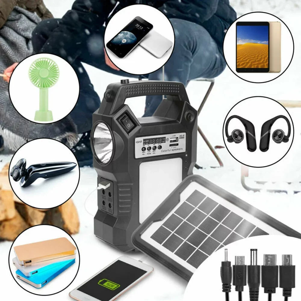 DFITO Portable Solar Powered Station, Rechargeable Solar Generator, Dual Way To Charge, Solar Panel Power Bank with 3 LED Bulbs Flashlight for Hiking Camping Emergency