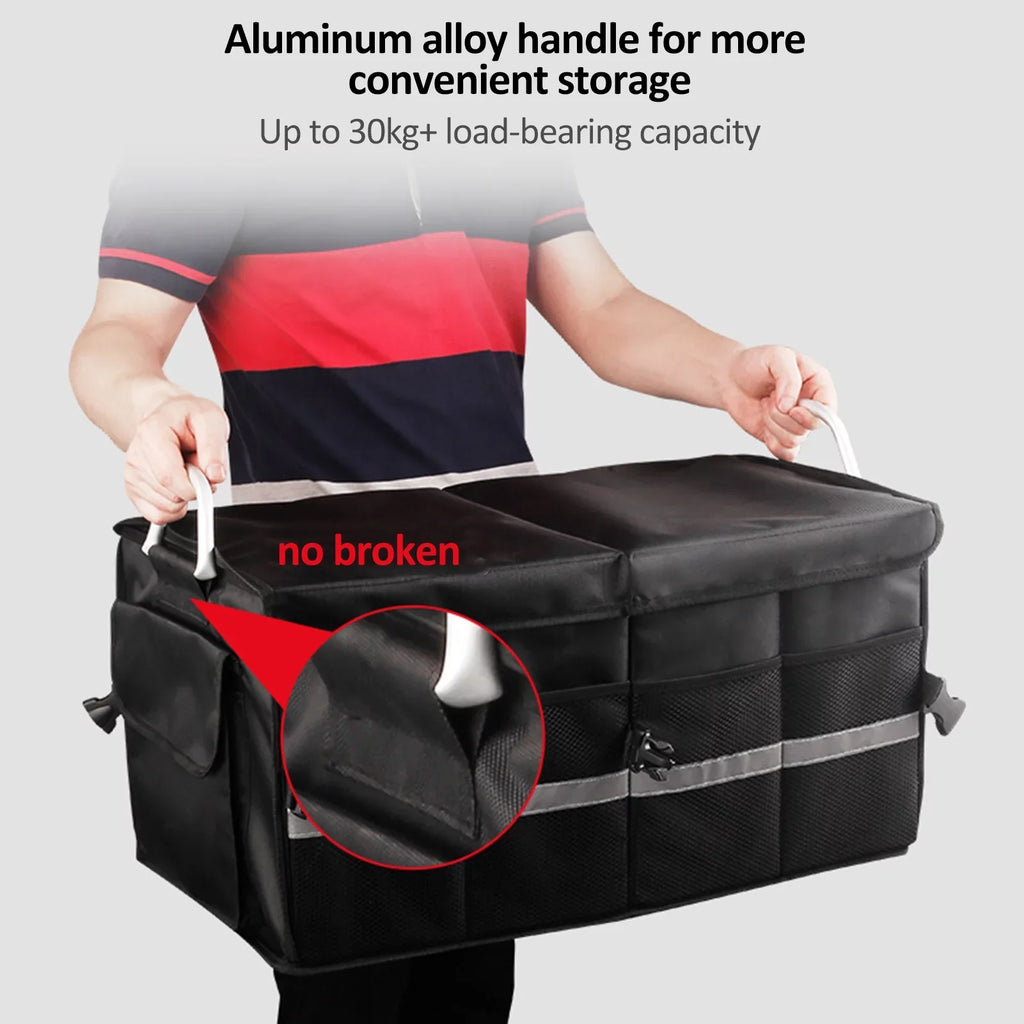 Andoer Car Trunk Organizer, Oxford Cloth Folding Storage Box with Reflective Strip, 55L Capacity, Automotive Cargo Organizer